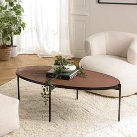 Basile - table basse ovale 131x65cm effet pierre couleur marron