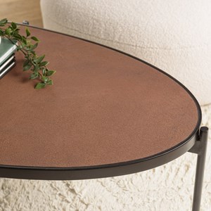 Basile - table basse ovale 131x65cm effet pierre couleur marron