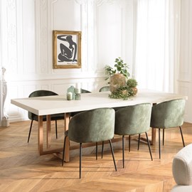 Dak - table à manger rect. 243x100cm en béton et bois de teck beige