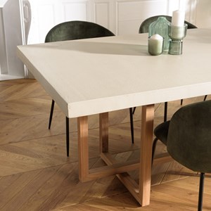 Dak - table à manger rect. 243x100cm en béton et bois de teck beige