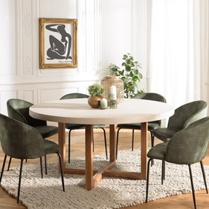 Dak - table à manger ronde 153x153cm en béton et bois de teck beige