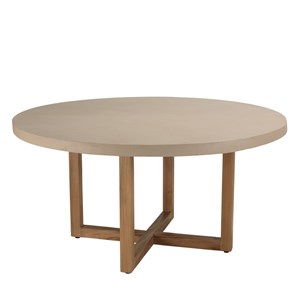 Dak - table à manger ronde 153x153cm en béton et bois de teck beige
