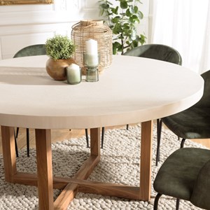 Dak - table à manger ronde 153x153cm en béton et bois de teck beige