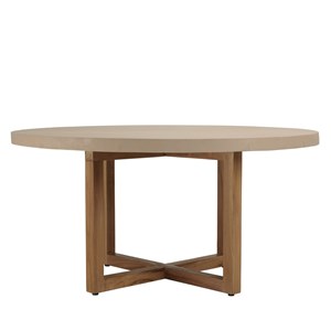 Dak - table à manger ronde 153x153cm en béton et bois de teck beige