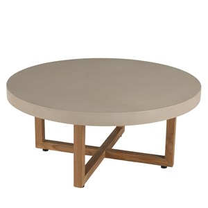 Dak - table basse ronde 92x92cm en béton et bois de teck beige