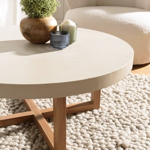 Dak - table basse ronde 92x92cm en béton et bois de teck beige