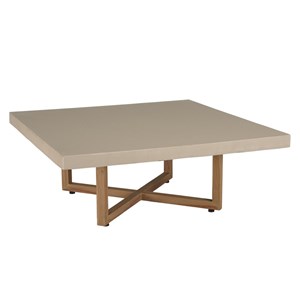Dak - table basse carrée 107x107cm en béton et bois de teck beige