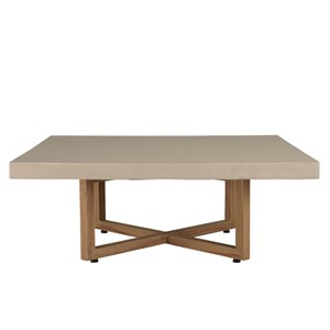 Dak - table basse carrée 107x107cm en béton et bois de teck beige