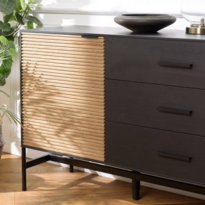 Charlie - buffet bois 3 tiroirs 2 portes pin marron et noir