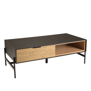 Charlie - table basse 2 tiroirs 1 niche en bois pin marron et noire
