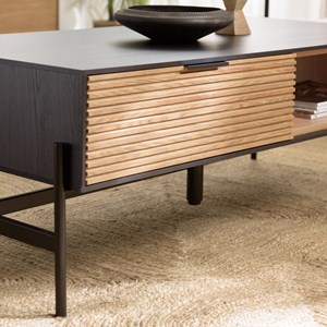 Charlie - table basse 2 tiroirs 1 niche en bois pin marron et noire
