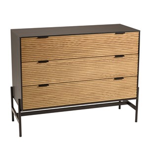 Charlie - commode bois marron et noire 3 tiroirs pin pieds métal