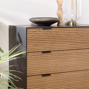 Charlie - commode bois marron et noire 3 tiroirs pin pieds métal