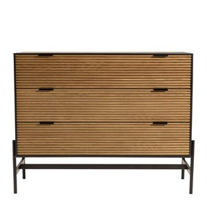 Charlie - commode bois marron et noire 3 tiroirs pin pieds métal