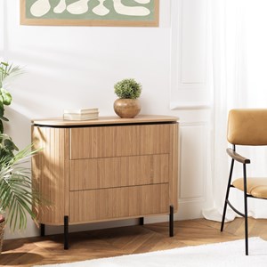 Charlie - commode bois 3 tiroirs style rétro pin marron