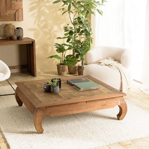 Sixtine - table opium 120x120cm bois de teck recyclé plateau mosaïque