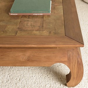 Sixtine - table opium 120x120cm bois de teck recyclé plateau mosaïque