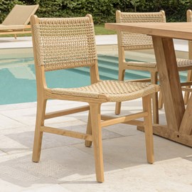 Valeria - lot de 2 chaises jardin en bois de teck naturel rotin beige