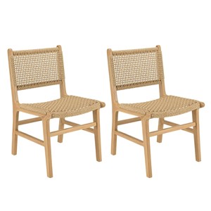Valeria - lot de 2 chaises jardin en bois de teck naturel rotin beige