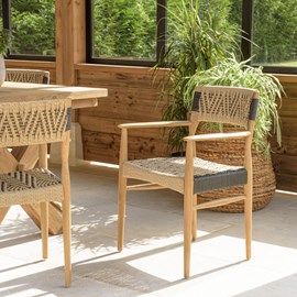 Valeria - lot de 2 fauteuils jardin en bois teck rotin beige et noir