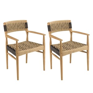 Valeria - lot de 2 fauteuils jardin en bois teck rotin beige et noir