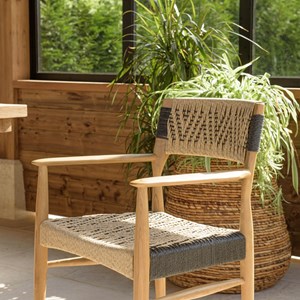 Valeria - lot de 2 fauteuils jardin en bois teck rotin beige et noir