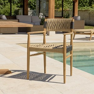 Valeria - lot de 2 fauteuils jardin en bois teck rotin beige et noir