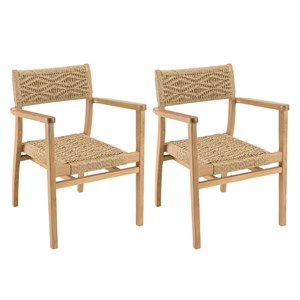 Valeria - lot de 2 fauteuils jardin en bois teck rotin motif losange