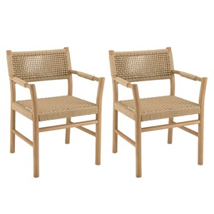 Valeria - lot de 2 fauteuils jardin accoudoirs bois teck rotin beige