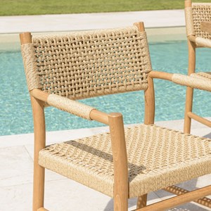 Valeria - lot de 2 fauteuils jardin accoudoirs bois teck rotin beige