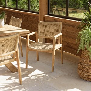Valeria - lot de 2 fauteuils jardin en bois teck naturel rotin beige