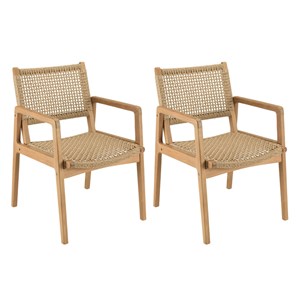 Valeria - lot de 2 fauteuils jardin en bois teck naturel rotin beige