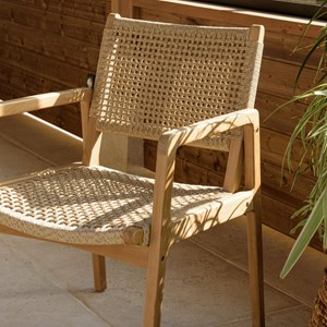 Valeria - lot de 2 fauteuils jardin en bois teck naturel rotin beige