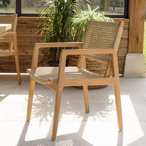 Valeria - lot de 2 fauteuils jardin en bois teck naturel rotin beige