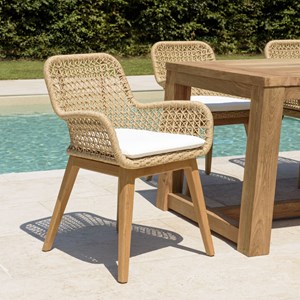 Valeria - lot de 2 fauteuils jardin en bois teck rotin et coussin blanc