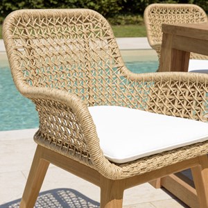 Valeria - lot de 2 fauteuils jardin en bois teck rotin et coussin blanc