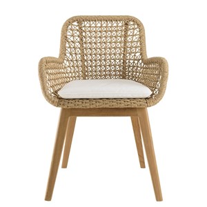 Valeria - lot de 2 fauteuils jardin en bois teck rotin et coussin blanc
