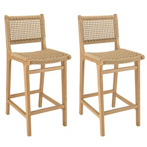 Valeria - lot de 2 tabourets bar de jardin en bois de teck rotin beige