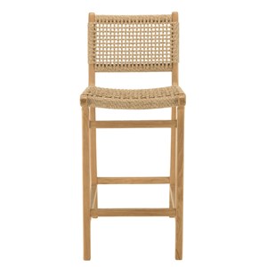 Valeria - lot de 2 tabourets bar de jardin en bois de teck rotin beige