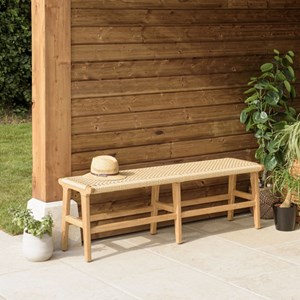 Valeria - banc de jardin 3 places bois de teck assise rotin beige
