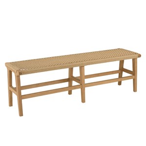 Valeria - banc de jardin 3 places bois de teck assise rotin beige