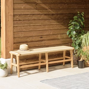 Valeria - banc de jardin 3 places bois de teck assise rotin beige