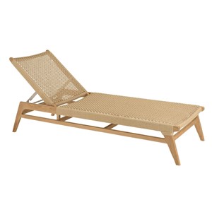 Valeria - bain de soleil en bois de teck naturel et rotin beige