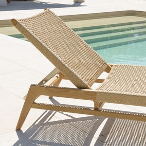 Valeria - bain de soleil en bois de teck naturel et rotin beige