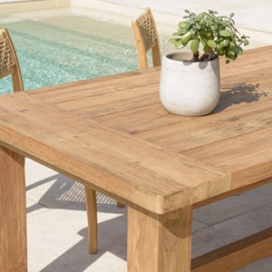 Kally - table à manger de jardin 220cm bois teck recyclé pieds droits