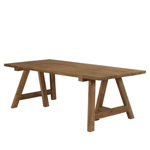 Kally - table à manger jardin 220cm bois teck recyclé pieds tréteaux