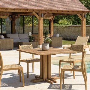 Kally - table à manger jardin carrée 110x110cm en bois teck recyclé