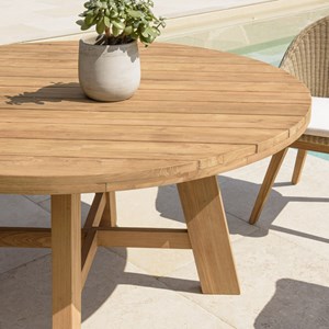 Kally - table à manger de jardin ronde 150x150cm en bois teck recyclé
