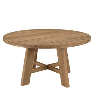 Kally - table à manger de jardin ronde 150x150cm en bois teck recyclé