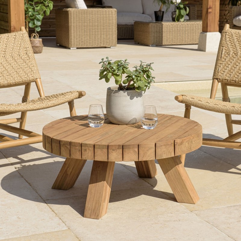 Macabane - Kally - table basse jardin ronde 80cm bois teck recyclé naturelle